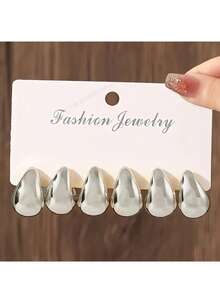 6-12pcs Gold/Silver Plated Water Drop Stud Earrings, Suitable For Gifts, Parties And Various Occasions