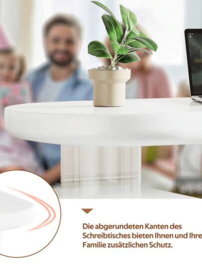 Moderne Bureau 117*50*74 Cm Wit Full Lacquer Finish, Cloud Shape, Drawers, Thickened Tabletop Legs, Rounded Curves, Stable Fully Lacquered, French view 3