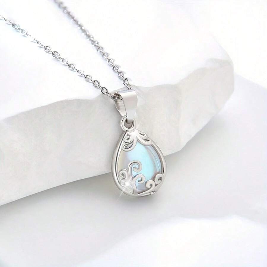 1 pezzo Collana con pendente a goccia in moonstone elegante in argento 925, minimalista e versatile, regalo per famiglia, amici, Natale, Ognissanti, San Valentino, compleanno