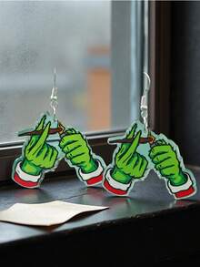 1 对圣诞节/万圣节泪珠亚克力耳环，带铃铛，红色，彰显节日氛围，适合女性