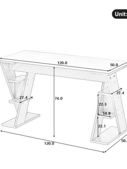 120 50 74 Cm Einfacher Schreibtisch, Schreibtisch Mit Förmiger Halterung, Lagerregal Dry Positionen, Farblich Abgestimmtes In Grau Weiß, Stylish Robust, Wit view 4