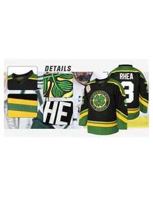 Kekambas 3 Ross The BOSS Rhea's 三叶草缝制曲棍球球衣，带 EMHL 补丁，黑色刺绣缝制运动服休闲训练长袖套头衫