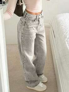 Raka grå denimjeans för tonåringar - Ljusgrå - Visa 4