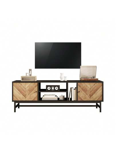 150cm TV St Contrasting Zwart Wood Versatile Storage Space, Including Cabinets, Horizontal Vertical Compartments, Moderne Minimalist view 4