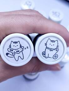 4 قطع طقم ختم قطة جميلة - تصميم قطة كرتونية ممتعة للختم على الأعمال اليدوية والتزيين والألبومات - مقاس واحد - مشاهدة 7