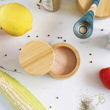 Salero Bambú con Tapa Giratoria y Cierre Magnético para Fácil Apertura y Cierre,Tarro Especias,Caja Almacenamiento,Para Guardar Sal,Pimienta,Azúcar y Hierbas,Caja Pequeña para Especias - Bambú - Ver 9