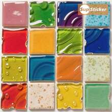 3.93x3.93inch/5.91x5.91inch/7.87x7.87inch, 12pcs Colorful Mosaic Style Peel And Stick Wall Decals, PVC Material Self-Adhesive Wall Stickers, Easy To Apply And Clean, Suitable For Bathroom, Kitchen, Laundry Room, Stairwell Wall Renovation