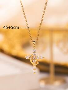 1pc Elegant Sparkling Crown & Cross Stainless Steel Pendant Necklace,Versatile Luxury Style For Girls,Suitable For Party, Festival, Daily Wear, Perfect Gift For Friends