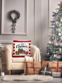 1 pieza Funda de cojín decorativa navideña, regalo de Navidad, funda de cojín con elementos navideños, decoración de habitación, decoración de dormitorio, decoración navideña, decoración de fiesta (no incluye el relleno del cojín) (impresión de un solo lado)