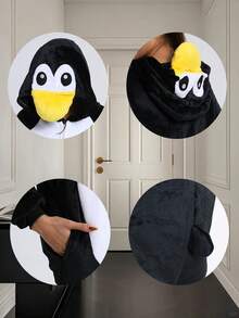 Unisex Adult Animal Oneise Paiamas,Mens Womens Flannel Hooded Halloween Cosplay Costume/ Homewear/Sleepweal - 黑與白 - 查看 3