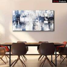 1pc Large Canvas Painting - Modern Abstract Wall Art Poster With Navy/Gray/White/Black/Beige Palette - Ready-To-Hang Framed Decor For Living Room, Office, Bedroom - Contemporary Home Decoration - High-Quality Canvas Print, Office Artwork, Casual Aesthe - 彩色 - 查看 4