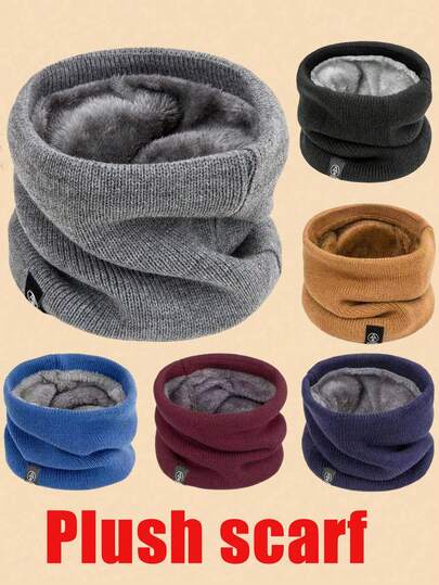 2/1pc 秋冬围巾防风防寒保暖骑行围巾针织法兰绒围巾节日生日礼物通用冬季风毛绒加厚保暖学生百搭脖套户外休闲运动骑行围巾 (内衬颜色随机)