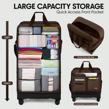36" Collapsible Suitcases With Wheels,Expandable Foldable Luggage Bag With Hardshell Base Case,Large Capacity Rolling Travel Bagfor Home Storage & Trip,Handbags Hand Bag For Travel Back To School Business Outdoor Holiday Vacation Sport Sports Travel Essentials,For Storing Winter Clothes Fall Clothes Hand Bags Gym Bag - 巧克力 - 查看 3