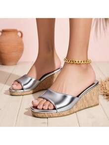 lunryet Womens Heeled Sandals  Wedge Sandals For Women Slip On Sandals For Women Wedge Heels Sandals Open Toe Slip On Mules Summer Dress Sandals MOODI-1 - 銀色 - 查看 2