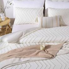 - Juego de edredn de 3 piezas, color blanco marfil, juego de ropa de cama tamao, juego de cama vertical con mechones verticales, juego de recmara neutro ligero 1 edredn y 2 fundas - Queen + Blanco marfil - Ver 5