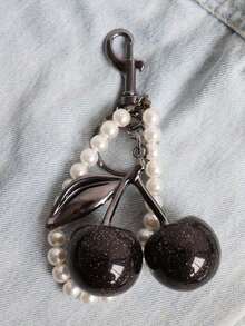 1pc Chic Cherry Keychain With Sparkling Resin Pendant - Alloy, Customizable C-Hook Closure For Women's Wallets & Bags ,Ideal Gift For Family, Friends, And Couples Valentine's Day Gift Valentines