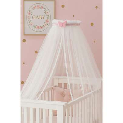 Dossel liso com borboleta glamourosa pérolas brilhantes