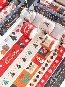 8 Rolls/Box, Christmas Pattern Washi Tape, Retro Style Student Diary DIY Decoration Materials Tape Set, Junk Journal Scrapbook Decoration Supplies, Creative Masking Tape - Multicolor - View 12
