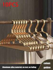 1/5/10pcs Golden Metal Hangers, Non-Slip Coat & Suit Hangers, Durable Wardrobe Organizer+For Dresses, Laundry Room Storage Solution Suitable For Suits & Coats, Space-Saving Stacking Dress Pants Shoes Jeans Boots Skirt,Spring,Minimalist,Summer Tops-Autumn Wardrobe Decorations - Wardrobe Storage - Clothes Storage Tools - Hangers