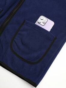 Jachetă de damă din fleece cu buzunare contrastante - Îmbrăcăminte de exterior cu mânecă lungă și guler înalt, fermoar complet, pentru călătorii de iarnă, naveta în aer liber și îmbrăcăminte confortabilă în straturi, de zi cu zi