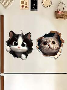 1pc Acrylic Peeking Cat Fridge Magnet - Cute Cabinet Decor, Magnetic For Doors, Fridge, Dishwasher, Soft Base & Clear Acrylic - Ideal Gift For Cat Lovers, Kitchen & Fridge Decor (Compatible With Fridge Magnets, No Adhesive Needed) - Charming Fridge Magnet, Black & White Cat With Golden Eyes And Paw Print Tag, Vintage Farmhouse Fridge Magnet, Fridge Magnet Animal, Fridge Floral Magnet