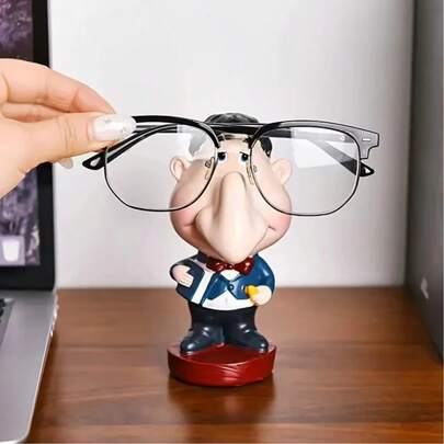 1pc Cute Teacher Eyeglasses Holder - With Expressive Eyes & Nose, Stable Base Desktop Organizer, Suitable For Home Office, Optical Shop Decor Display, No Electricity Needed, Perfect Gift, Humorous Cartoon Design, Classroom Or Room Decor Art Sculpture Handcraft Detail, Novelty Accessory For Christmas, Halloween, Autumn Collection