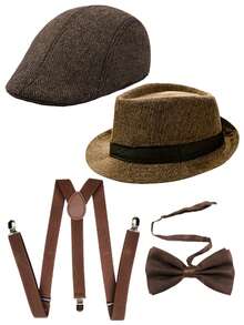 D EXCEED 2/4/5/8 Pcs 1920s Men's Berets, Ties, Bowties & Suspenders, Retro Gatsby Costume Accessories For Cosplay, Halloween, Roaring 20s Dinners & Themed Parties - Multicolor - View 19