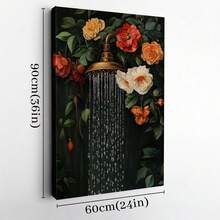 1pc Framed Canvas Wall Art Prints Poster, Shower Head In A Flower Bed, Surrounded By Roses And Green Leaves, Vintage Realistic Oil Painting Style Art Posters Canvas Print Painting For Living Room Bedroom Office Bathroom Dorm Home Decor, Ready To Hang, 2D Flat - 彩色 - 查看 10