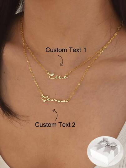 Colar personalizado com 2 nomes, colar personalizado com nome de corrente dupla, colar com nome personalizado em camadas, colar para mães, colar para casais, presente de aniversário