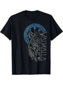 Outdoor Men'S Crew Neck T-Shirt, Comfortable And Breathable, Valhalla Wolf Head Odin Rune Nordic Compass Viking T-Shirt, Versatile - 黑色 - 查看 1