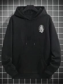 Plus Size Men's Autumn/Winter Mysterious Graphic Print Loose Fit Hoodie, Long Sleeve Top