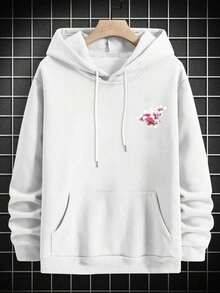 Men's Casual Cherry Blossom Print Hoodie With Pockets, Autumn/Winter  Loose Fit American Retro Sports Casual Street Hip-Hop Printed Drawstring Hoodie Pocket Design Couple Set Unisex - trắng - Xem 2