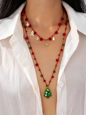 1 st vinter snöflinga julgran snögubbe berlock halsband för kvinnor, semester festliga smycken presentset för henne