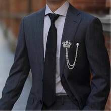 1/2/3 قطعة دبوس ياقة سلسلة رجالي مزين بحجر - رأس الذئب والتاج والجناح سلسلة ياقة طويلة - دبوص صدر فاخر مرصع بالراين ستون للزفاف، ذهبي وفضي