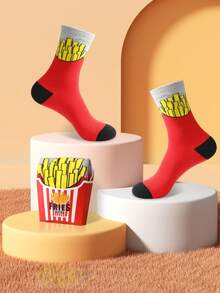 1 pereche de șosete pentru bărbați cu cartofi prăjiți, potrivite pentru viața de zi cu zi și sporturile în aer liber, șosete groase de înaltă calitate pentru femei pentru toamnă/iarnă, șosete distractive cu model imitație de cartofi prăjiți, până la jumătatea gambei, design unic de set de pizza pentru cadouri de sărbători, potrivite pentru Halloween/Crăciun/Petrecere de ziua de naștere/Aniversare și diverse festivaluri, cadouri fanteziste.