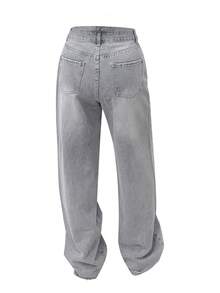 NVFelix 女士宽松直筒牛仔裤，做旧处理，复古休闲Y2K街头风，适合冬季，灰色。感恩节、新年皆宜。