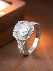 1 anel de diamante em prata S925 com moissanita, elegante e luxuoso, adequado para casamento, festa, feriado e presente de aniversário, presente de Dia dos Namorados para amigos e casais