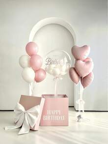 1set Pink Bow Balloon Set, 20in Light Gray Pink White Bobo Heart Balloons, Princess Girl 1st Birthday & Baby Shower Party Decorations - Multicolor - View 6