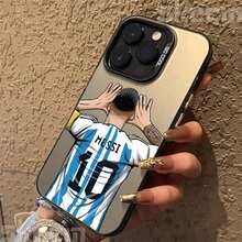 Funda de Teléfono Plateada con diseño de superestrella de fútbol  para 17 15 16 14 13 12 11 Pro Max Plus, phone case accesorio navidad Christmas, funda deportiva moderna resistente protectora ideal para regalo de festival smartphone fútbol. - Negro 2G332 - Ver 8