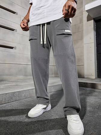 Pantalones cargo de pana para hombre, pantalones rectos informales con cordón en la cintura, otoño/invierno