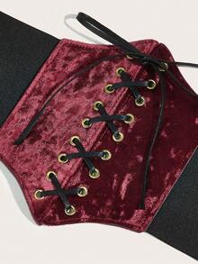 Thắt lưng corset phong cách Gothic cổ điển thanh lịch màu đen và đỏ tương phản - Màu Đỏ Sâu - Xem 3