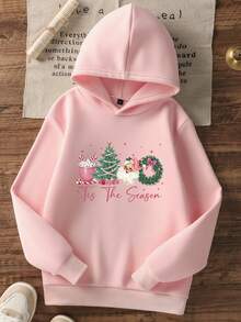 Christmas Girls' Hooded Sweatshirt Casual Printed Pattern Loose Sweatshirt Children's Clothing - 粉色 - 查看 2