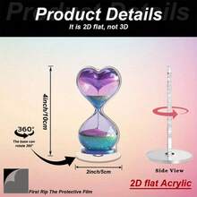 1 pieza Decoración de escritorio acrílica 2D giratoria, muestra el reloj con un bombillo en forma de corazón con degradado púrpura y verde azulado, para un ambiente elegante en el hogar u oficina - Multicolor - Ver 3