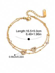 1 szt. Casual Ins 2025 Nowa 18-karatowa złota bransoletka ze stali nierdzewnej o wysokiej ochronie, dwuwarstwowa, kryształowa bransoletka w kształcie serca, odpowiednia do codziennego noszenia przez kobiety, wodoodporny dodatek do biżuterii, prezent na Walentynki - Wielokolorowe - Zobacz 4