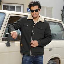 Mens Winter Thick Thermal Cotton Warm Fleece Lined Sherpa Trucker Lapel Work Cargo Jackets Coat OuterwearChristmas 8453 - 卡其色 - 查看 11