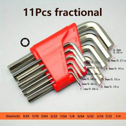 11 件公制和英制六角扳手套装、L 形扳手、紧凑型口袋大小工具包