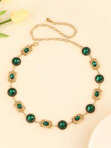 Hollow Out Gold Tone Bohemian Style Adjustable Waist Chain, Fashion Metal Waist Belt For Women, Tropical Print Boho Zinc Alloy Metal Waist Belt, Suitable For Spring, Summer, Autumn And Winter