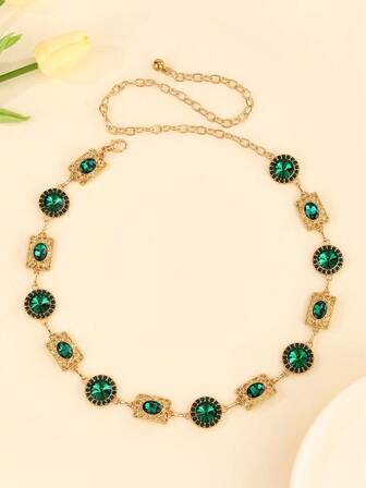 Hollow Out Gold Tone Bohemian Style Adjustable Waist Chain, Fashion Metal Waist Belt For Women, Tropical Print Boho Zinc Alloy Metal Waist Belt, Suitable For Spring, Summer, Autumn And Winter