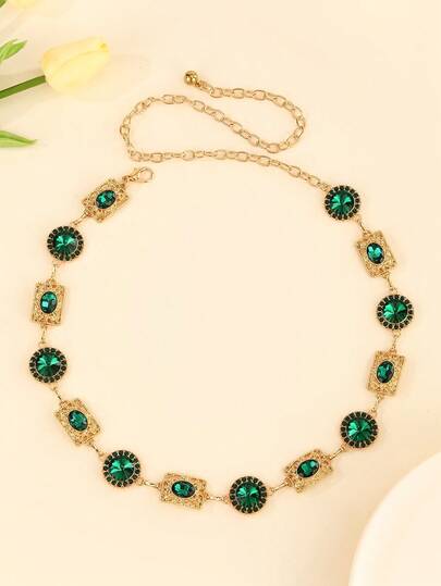 镂空金色波西米亚风格可调节腰链，女士时尚金属腰带，热带印花波西米亚风锌合金金属腰带，适合春夏秋冬