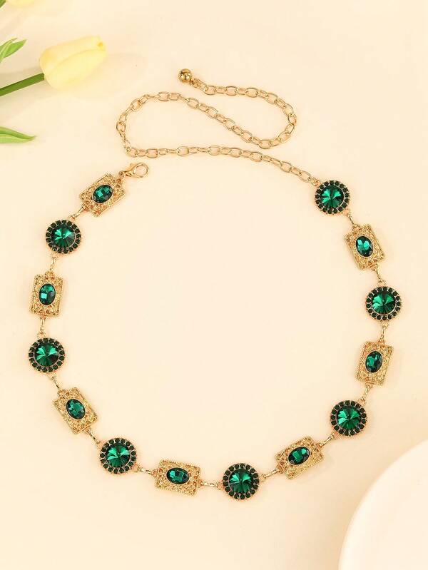 Hollow Out Gold Tone Bohemian Style Adjustable Waist Chain, Fashion Metal Waist Belt For Women, Tropical Print Boho Zinc Alloy Metal Waist Belt, Suitable For Spring, Summer, Autumn And Winter